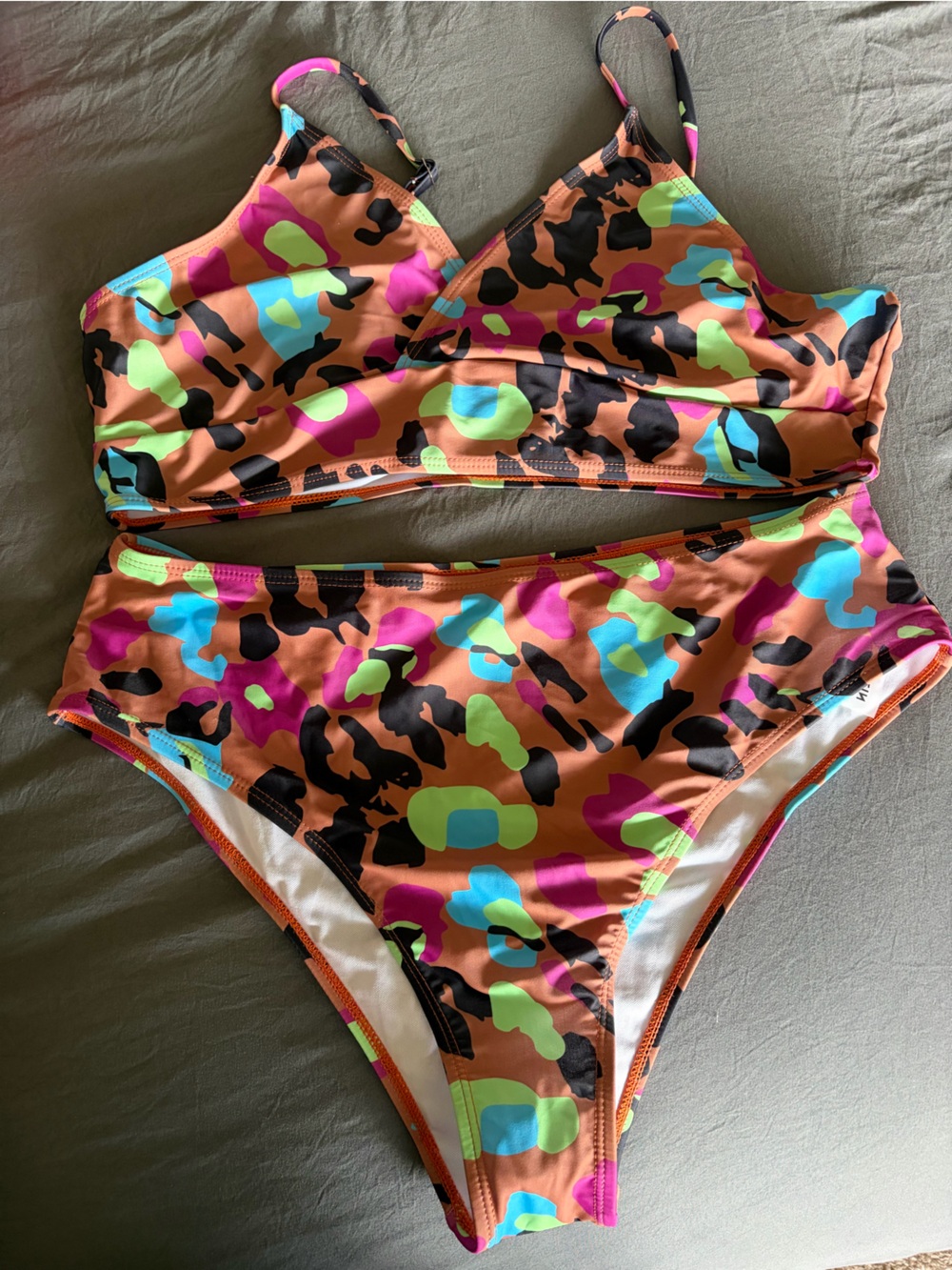 SHEIN Neon Leopard Print Bikini Set with Multicolor Spots